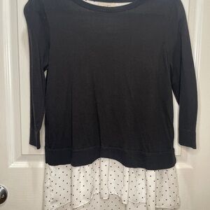 LOFT Black Top with White Polka Dot Hem